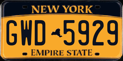 NY license plate GWD5929