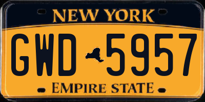 NY license plate GWD5957
