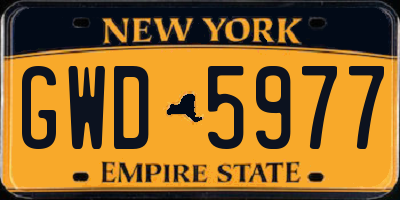 NY license plate GWD5977