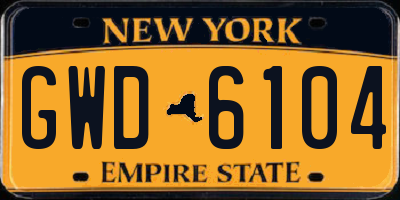 NY license plate GWD6104