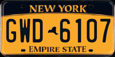 NY license plate GWD6107