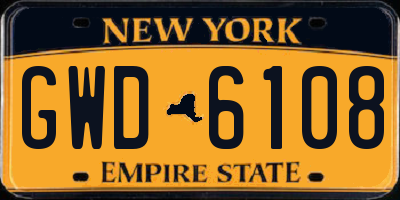 NY license plate GWD6108