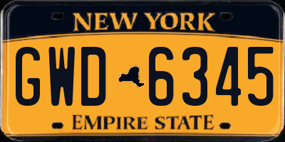 NY license plate GWD6345