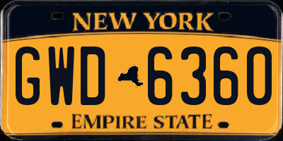 NY license plate GWD6360