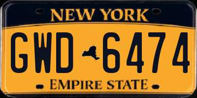 NY license plate GWD6474