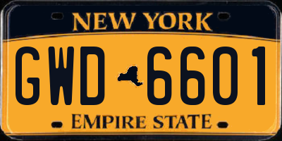 NY license plate GWD6601