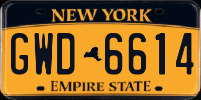 NY license plate GWD6614