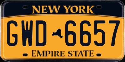 NY license plate GWD6657