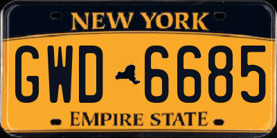 NY license plate GWD6685