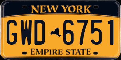 NY license plate GWD6751