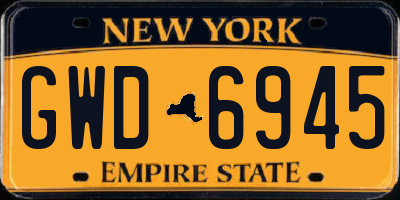 NY license plate GWD6945