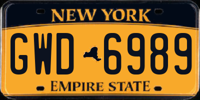 NY license plate GWD6989