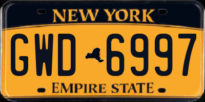 NY license plate GWD6997