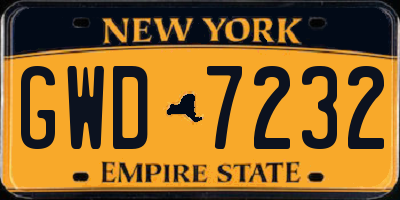 NY license plate GWD7232