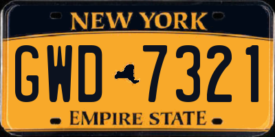 NY license plate GWD7321