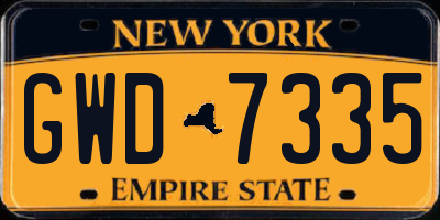 NY license plate GWD7335