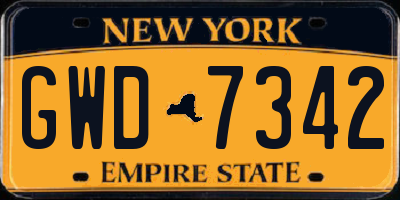NY license plate GWD7342
