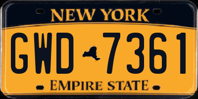 NY license plate GWD7361