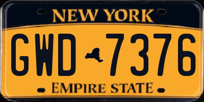 NY license plate GWD7376