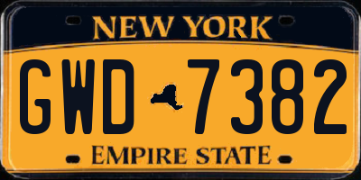 NY license plate GWD7382