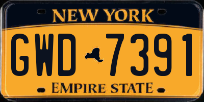 NY license plate GWD7391
