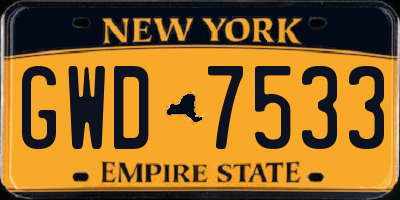 NY license plate GWD7533