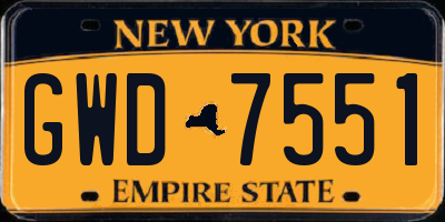 NY license plate GWD7551