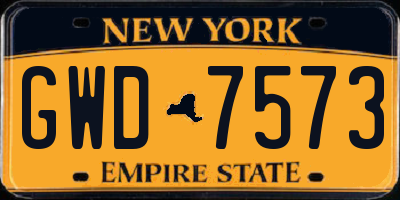 NY license plate GWD7573