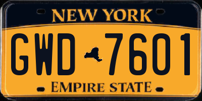 NY license plate GWD7601