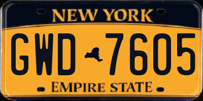 NY license plate GWD7605
