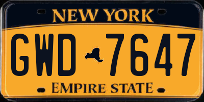 NY license plate GWD7647