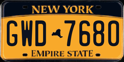 NY license plate GWD7680