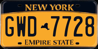 NY license plate GWD7728