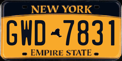 NY license plate GWD7831
