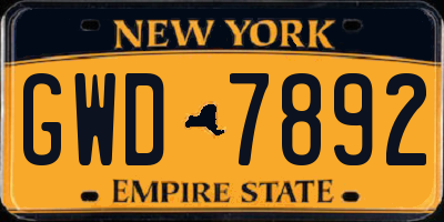 NY license plate GWD7892