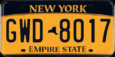 NY license plate GWD8017