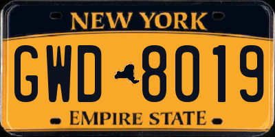 NY license plate GWD8019