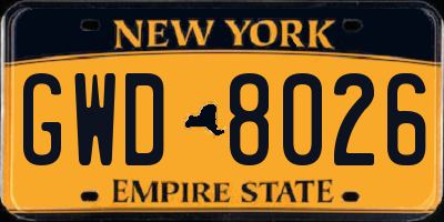 NY license plate GWD8026