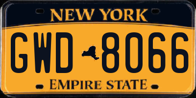 NY license plate GWD8066