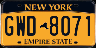 NY license plate GWD8071