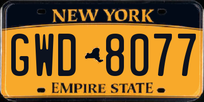 NY license plate GWD8077