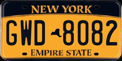 NY license plate GWD8082