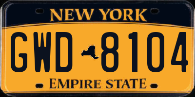 NY license plate GWD8104