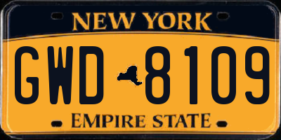 NY license plate GWD8109