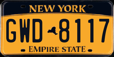 NY license plate GWD8117
