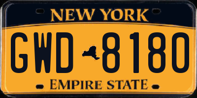 NY license plate GWD8180