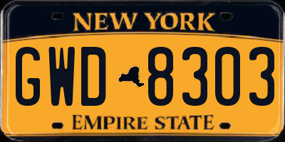 NY license plate GWD8303