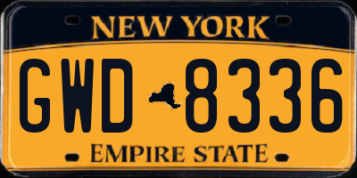 NY license plate GWD8336