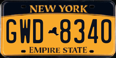 NY license plate GWD8340