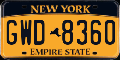 NY license plate GWD8360